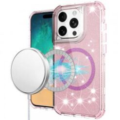 iPhone 16 Pro Max 6.9 inch Magnetic Ring Glitter 3in1 Hybrid Case Cover - Pink
