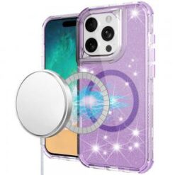 iPhone 16 Pro Max 6.9 inch Magnetic Ring Glitter 3in1 Hybrid Case Cover - Purple