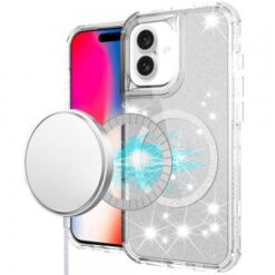iPhone 16 6.1 inch Magnetic Ring Glitter 3in1 Hybrid Case Cover - Purple
