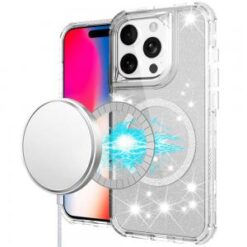 iPhone 16 Pro 6.3 inch Magnetic Ring Glitter 3in1 Hybrid Case Cover - Clear