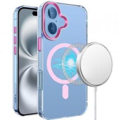 For iPhone 16 Plus 6.7 inch Matching Clear Transparent Circle Design Case Cover - Light Pink