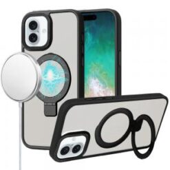 For iPhone 16 Plus 6.7 inch Metal Chrome Kickstand [Magnetic Circle] Shockproof Matching Camera Hybr