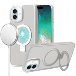 For iPhone 16 Plus 6.7 inch Metal Chrome Kickstand [Magnetic Circle] Shockproof Matching Camera Hybr