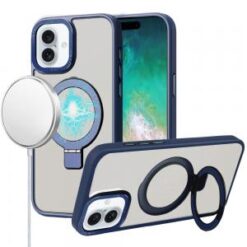 For iPhone 16 Plus 6.7 inch Metal Chrome Kickstand [Magnetic Circle] Shockproof Matching Camera Hybr