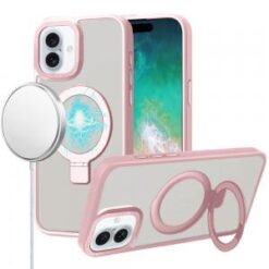 For iPhone 16 Plus 6.7 inch Metal Chrome Kickstand [Magnetic Circle] Shockproof Matching Camera Hybr
