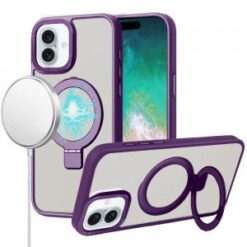 For iPhone 16 Plus 6.7 inch Metal Chrome Kickstand [Magnetic Circle] Shockproof Matching Camera Hybr