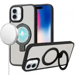 iPhone 16 6.1 inch Metal Chrome Kickstand [Magnetic Circle] Shockproof Matching Camera Hybrid -