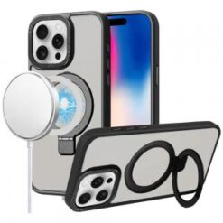 iPhone 16 Pro 6.3 inch Metal Chrome Kickstand [Magnetic Circle] Shockproof Matching Camera Hybri