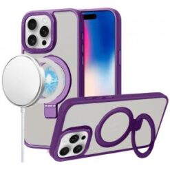 iPhone 16 Pro 6.3 inch Metal Chrome Kickstand [Magnetic Circle] Shockproof Matching Camera Hybri