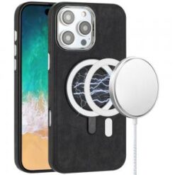 iPhone 16 Pro Max 6.9 inch Fashion PU Vegan Chrome Edged Case Cover - Black