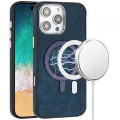 iPhone 16 Pro Max 6.9 inch Fashion PU Vegan Chrome Edged Case Cover - Dark Blue