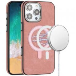 iPhone 16 Pro Max 6.9 inch Fashion PU Vegan Chrome Edged Case Cover - Pink