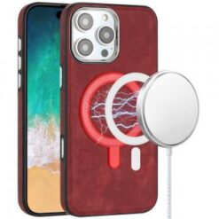 iPhone 16 Pro Max 6.9 inch Fashion PU Vegan Chrome Edged Case Cover - Red