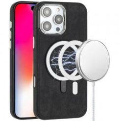 iPhone 16 Pro 6.3 inch Fashion PU Vegan Chrome Edged Case Cover - Black