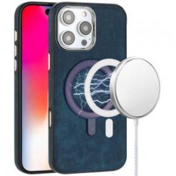 iPhone 16 Pro 6.3 inch Fashion PU Vegan Chrome Edged Case Cover - Dark Blue