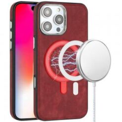 iPhone 16 Pro 6.3 inch Fashion PU Vegan Chrome Edged Case Cover - Red