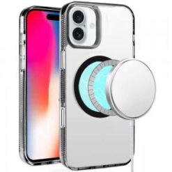 iPhone 16 6.1 inch Royal Magnetic Ring Skin-Touch HQ Metal Buttons/Camera Lip Hybrid - Black