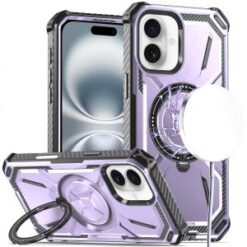iPhone 16 6.1 inch Shield Magnetic Ring Transparent HQ 360 Degree Rotational Shockproof Case Cov