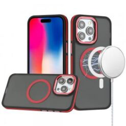 iPhone 16 Pro 6.3 inch Royal Magnetic Ring Skin-Touch HQ Metal Buttons/Camera Lip Hybrid - Red
