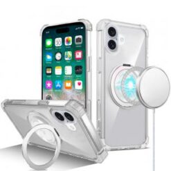 For iPhone 16 Plus 6.7 inch Shield Magnetic Ring Transparent HQ 360 Degree Rotational Shockproof Cas