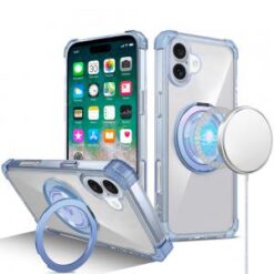 For iPhone 16 Plus 6.7 inch Shield Magnetic Ring Transparent HQ 360 Degree Rotational Shockproof Cas