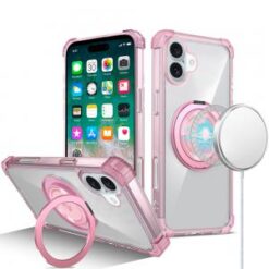For iPhone 16 Plus 6.7 inch Shield Magnetic Ring Transparent HQ 360 Degree Rotational Shockproof Cas