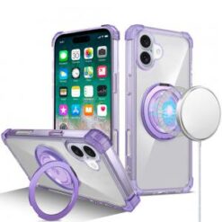 For iPhone 16 Plus 6.7 inch Shield Magnetic Ring Transparent HQ 360 Degree Rotational Shockproof Cas