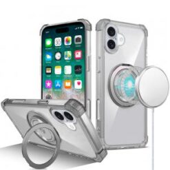 For iPhone 16 Plus 6.7 inch Shield Magnetic Ring Transparent HQ 360 Degree Rotational Shockproof Cas