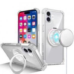 iPhone 16 6.1 inch Shield Magnetic Ring Transparent HQ 360 Degree Rotational Shockproof Case Cov