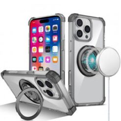 iPhone 16 Pro 6.3 inch Shield Magnetic Ring Transparent HQ 360 Degree Rotational Shockproof Case