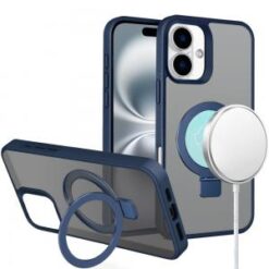 For iPhone 16 Plus 6.7 inch Skin Touch Feel HQ [Magnetic Circle] Kickstand Hybrid - Blue
