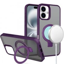 For iPhone 16 Plus 6.7 inch Skin Touch Feel HQ [Magnetic Circle] Kickstand Hybrid - Purple