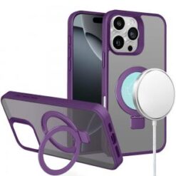 iPhone 16 Pro 6.3 inch Skin Touch Feel HQ [Magnetic Circle] Kickstand Hybrid - Purple