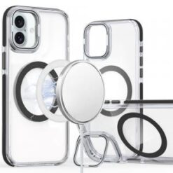 For iPhone 16 Plus 6.7 inch MagSonic Camera Bracket Stand Magnetic Ring Circle Hybrid - Black