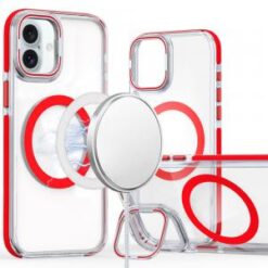For iPhone 16 Plus 6.7 inch MagSonic Camera Bracket Stand Magnetic Ring Circle Hybrid - Red