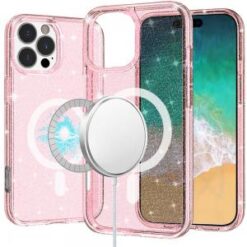 iPhone 16 Pro Max 6.9 inch Glitter Ultra [Magnetic Circle] Thick 3mm Transparent Hybrid - Pink