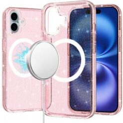 For iPhone 16 Plus 6.7 inch Glitter Ultra [Magnetic Circle] Thick 3mm Transparent Hybrid - Pink