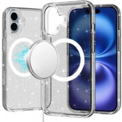 For iPhone 16 Plus 6.7 inch Glitter Ultra [Magnetic Circle] Thick 3mm Transparent Hybrid - Smoke