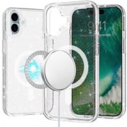 iPhone 16 6.1 inch Glitter Ultra [Magnetic Circle] Thick 3mm Transparent Hybrid - Smoke