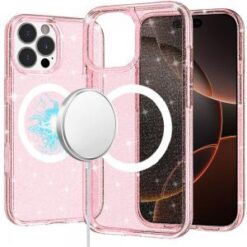 iPhone 16 Pro 6.3 inch Glitter Ultra [Magnetic Circle] Thick 3mm Transparent Hybrid - Pink