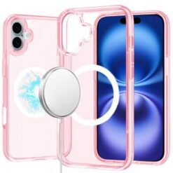 For iPhone 16 Plus 6.7 inch Sturdy Ultra [Magnetic Circle] Thick 3mm Transparent Hybrid - Pink