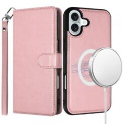 For iPhone 16 Plus 6.7 inch Magnetic Ring Compatible Deattachable PU Leather Hybrid Wallet Money Car