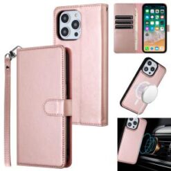 iPhone 16 Pro 6.3 inch Magnetic Ring Compatible Deattachable PU Leather Hybrid Wallet Money Card