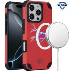 [METKASE]  iPhone 16 Pro Max 6.9 inch Magnetic Heavy Duty Hybrid Case with Rotational Stand - Red