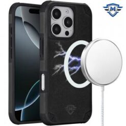 [METKASE]  iPhone 16 Pro 6.3 inch Magnetic Heavy Duty Hybrid Case with Rotational Stand - Black