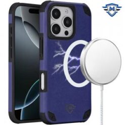 [METKASE]  iPhone 16 Pro 6.3 inch Magnetic Heavy Duty Hybrid Case with Rotational Stand - Dark Bl