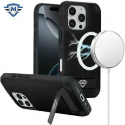 [METKASE]  iPhone 16 Pro Max 6.9 inch Magnetic Heavy Duty Hybrid Case with Side Kick-Stand - Blac