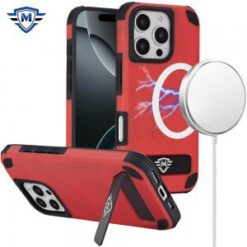 [METKASE]  iPhone 16 Pro Max 6.9 inch Magnetic Heavy Duty Hybrid Case with Side Kick-Stand - Red