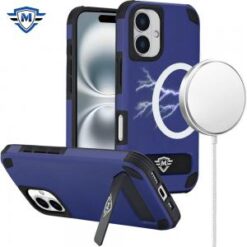 [METKASE]  iPhone 16 6.1 inch Magnetic Heavy Duty Hybrid Case with Rotational Stand - Black