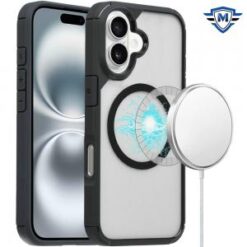 [METKASE] For iPhone 16 Plus 6.7 inch Magnetic DEFENSE Transparent Hybrid - Black